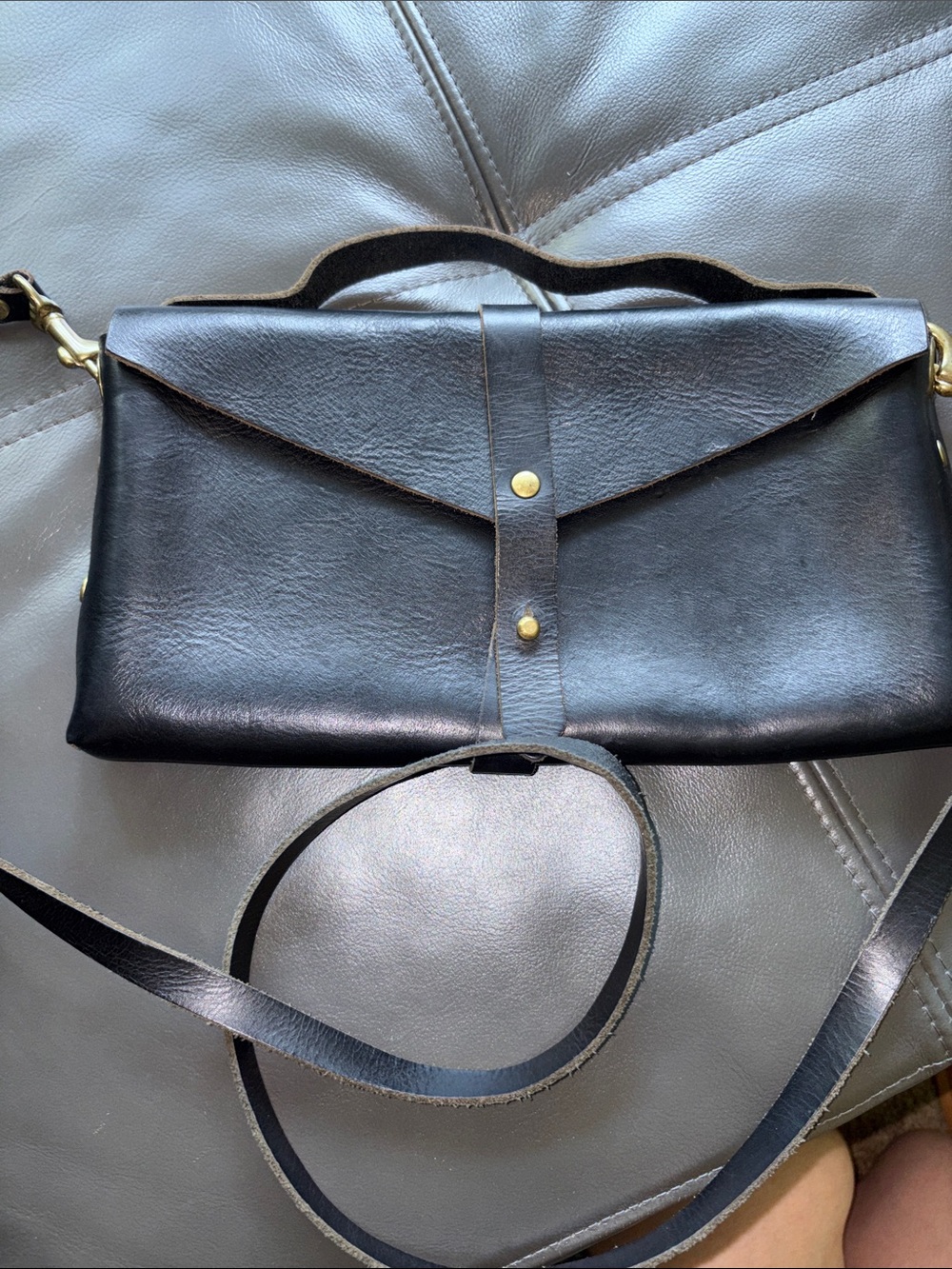 Classic Black Leather Envelope Crossbody Bag/clutch